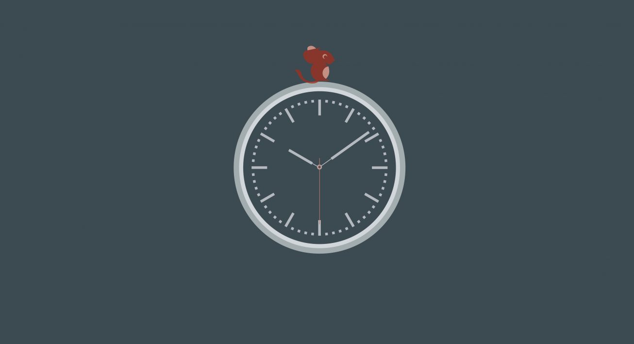 Illsutration de la souris Smice sur une horloge
